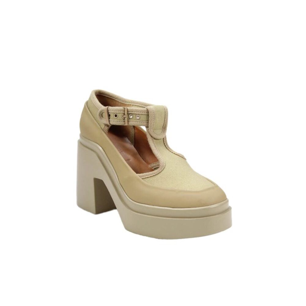 Clergerie Womens Block Heel Platform Canvas Rubber Pumps Brown Size 36